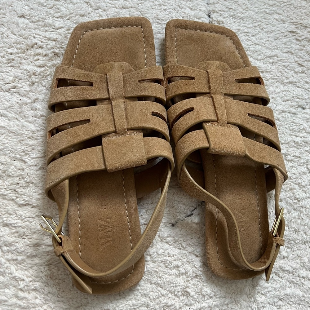 ZARA Suede Slingback Cage Sandals